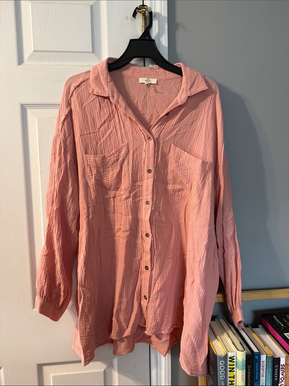 entro Coral Pink Gauze Button-Up Shirt